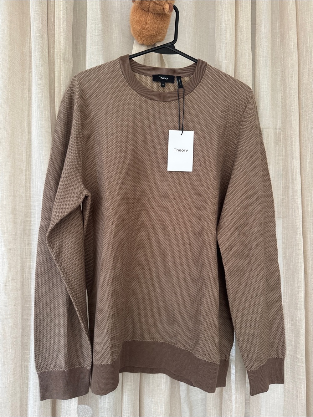 Theory Men's Crewneck Textured Sweater in Taupe Brown